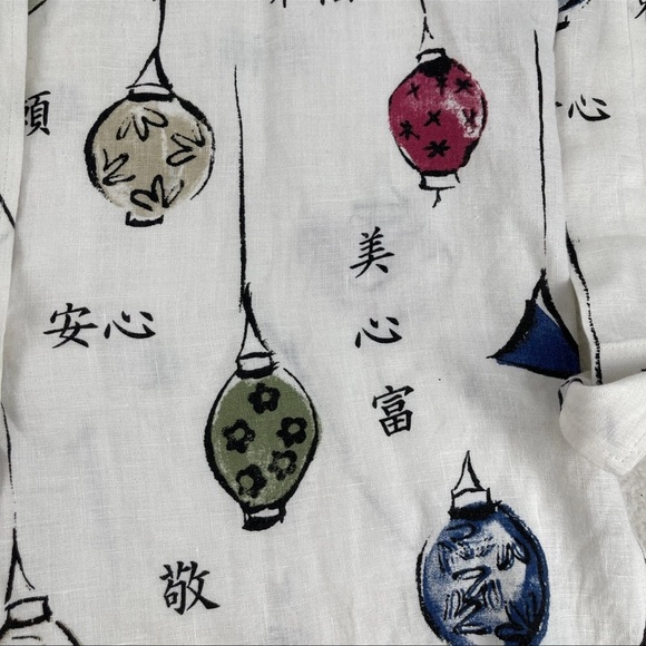 Painted Pony 100% Linen Shirt Shacket Sz M Chinese Lantern Asian Characters USA - Picture 4 of 14